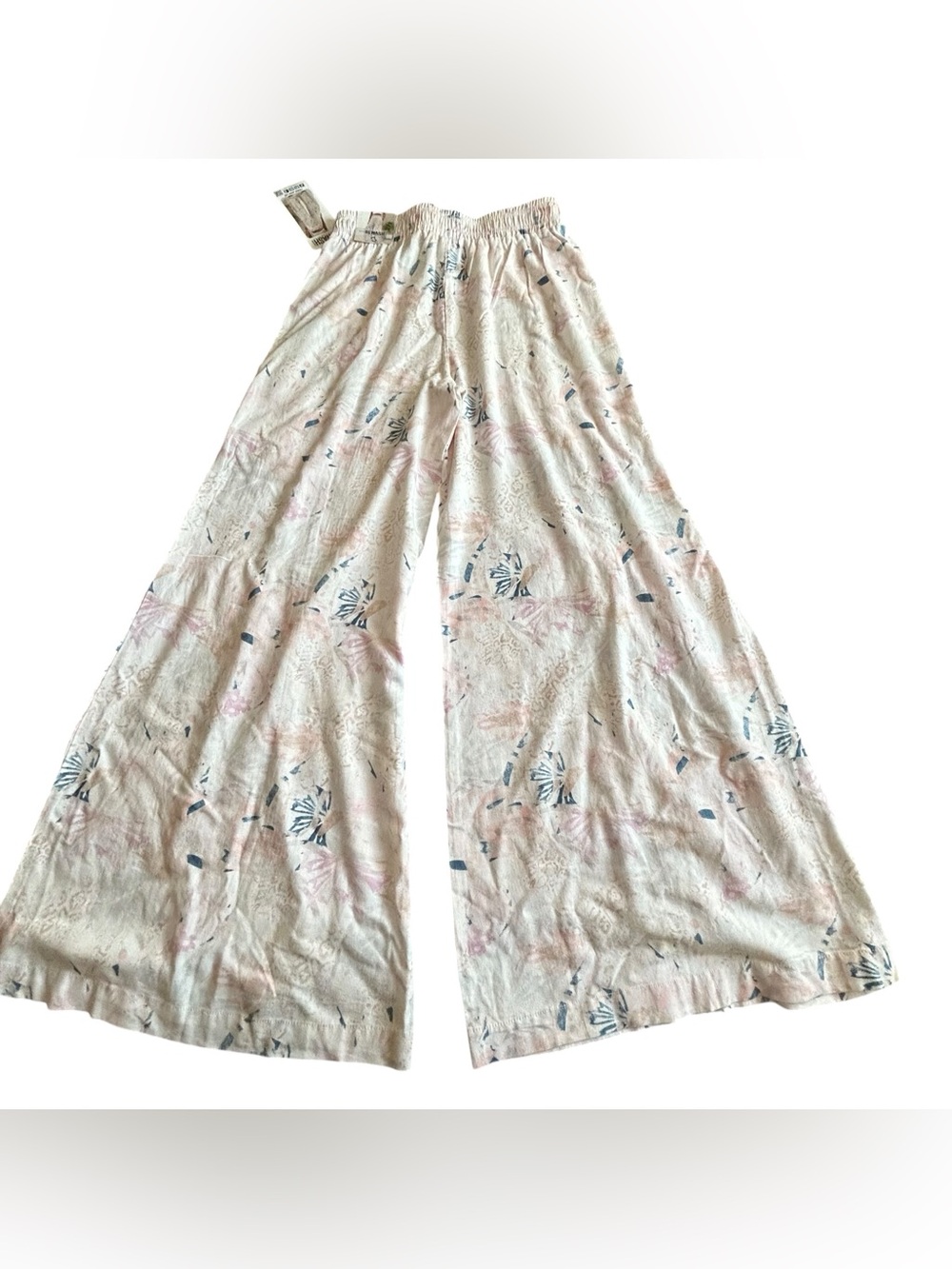 Rewash Pink Floral Wide-Leg Palazzo Pants with Blue Details - Picture 1 of 7